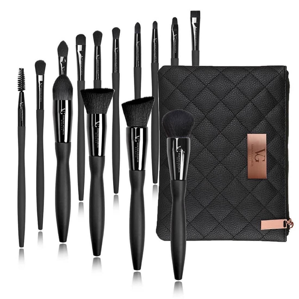 Black Makeup Brush Set with Quilted Case
